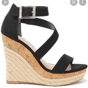 Black platform wedge sandals